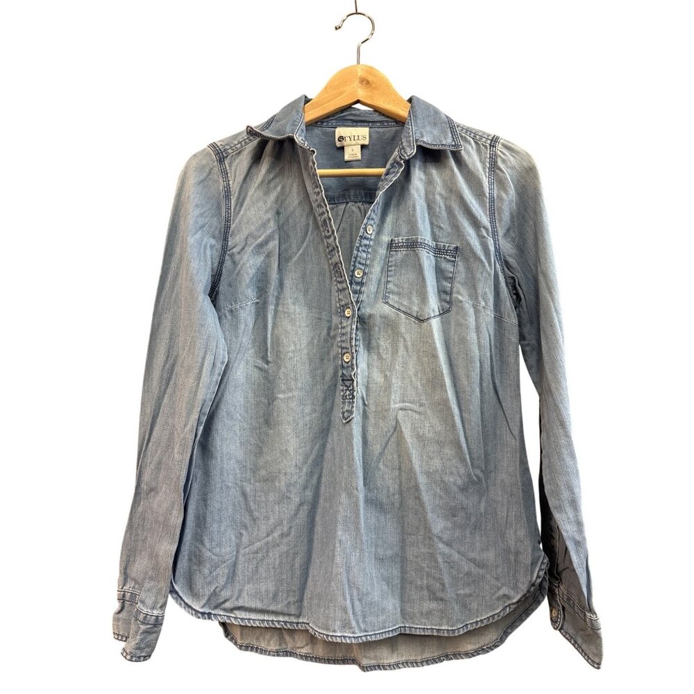 Stylus Womens Light Blue Button-Up Long Sleeve Shirt Size S 100% Cotton Made In - Picture 1 of 6